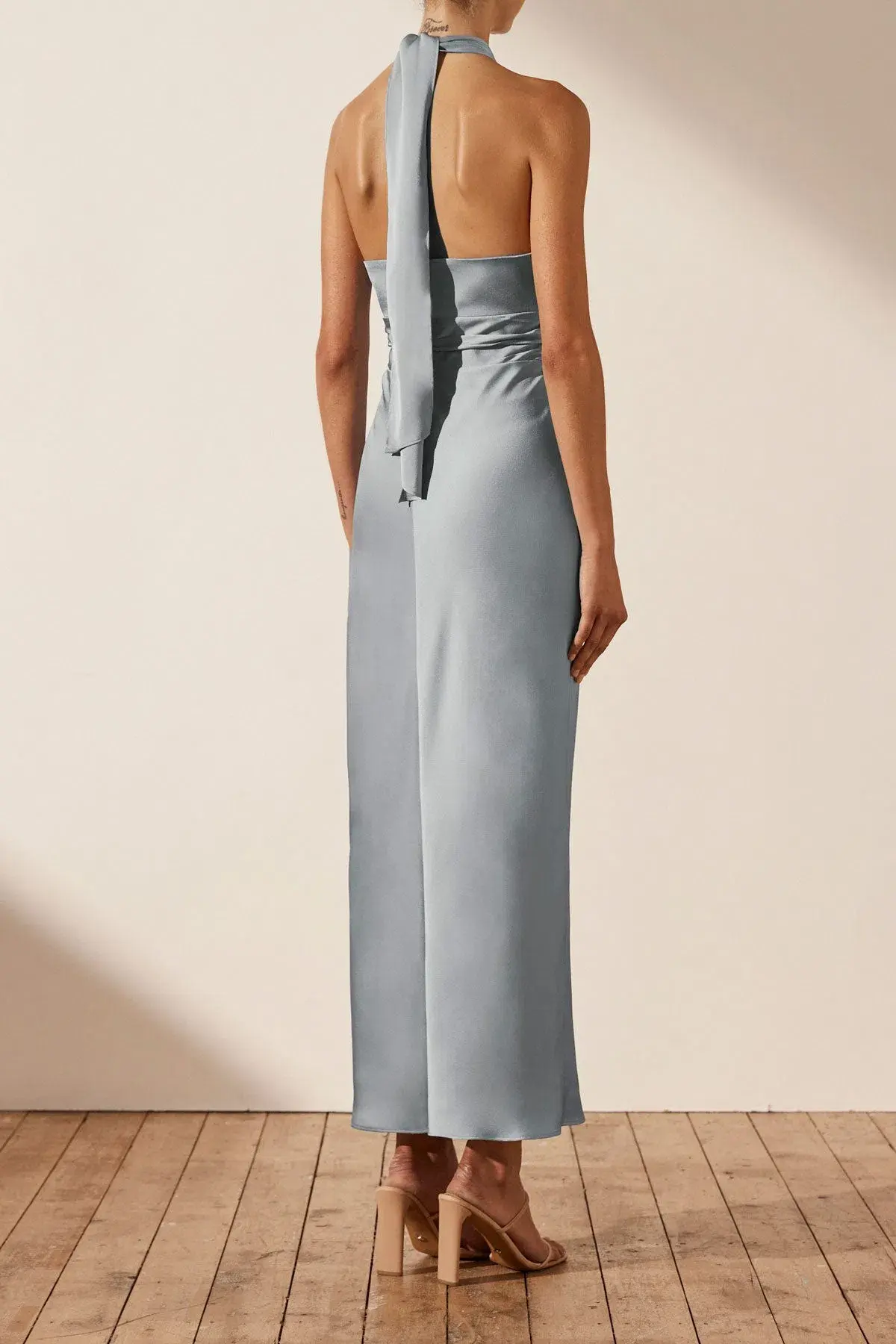 Shona Joy Luxe Gathered Halter Midi Dress in Azure Size 8  - Image 2