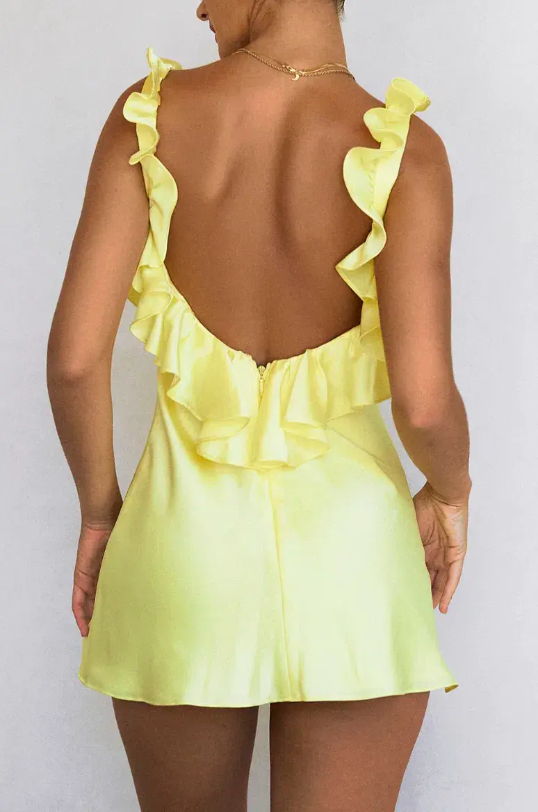 House Of CB Tink Satin Ruffle Mini Dress Buttercup Yellow Size M / AU 10 - Image 3