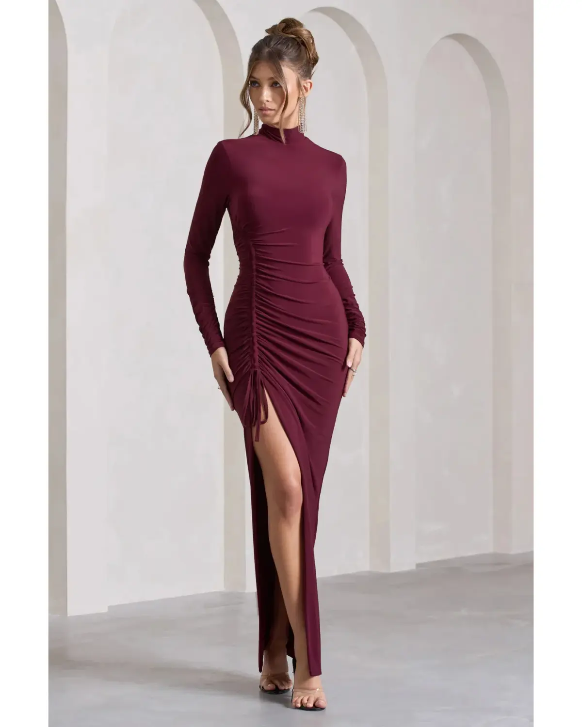 Club L London Lynn Maxi Dress Burgundy Size AU 6 - Image 1