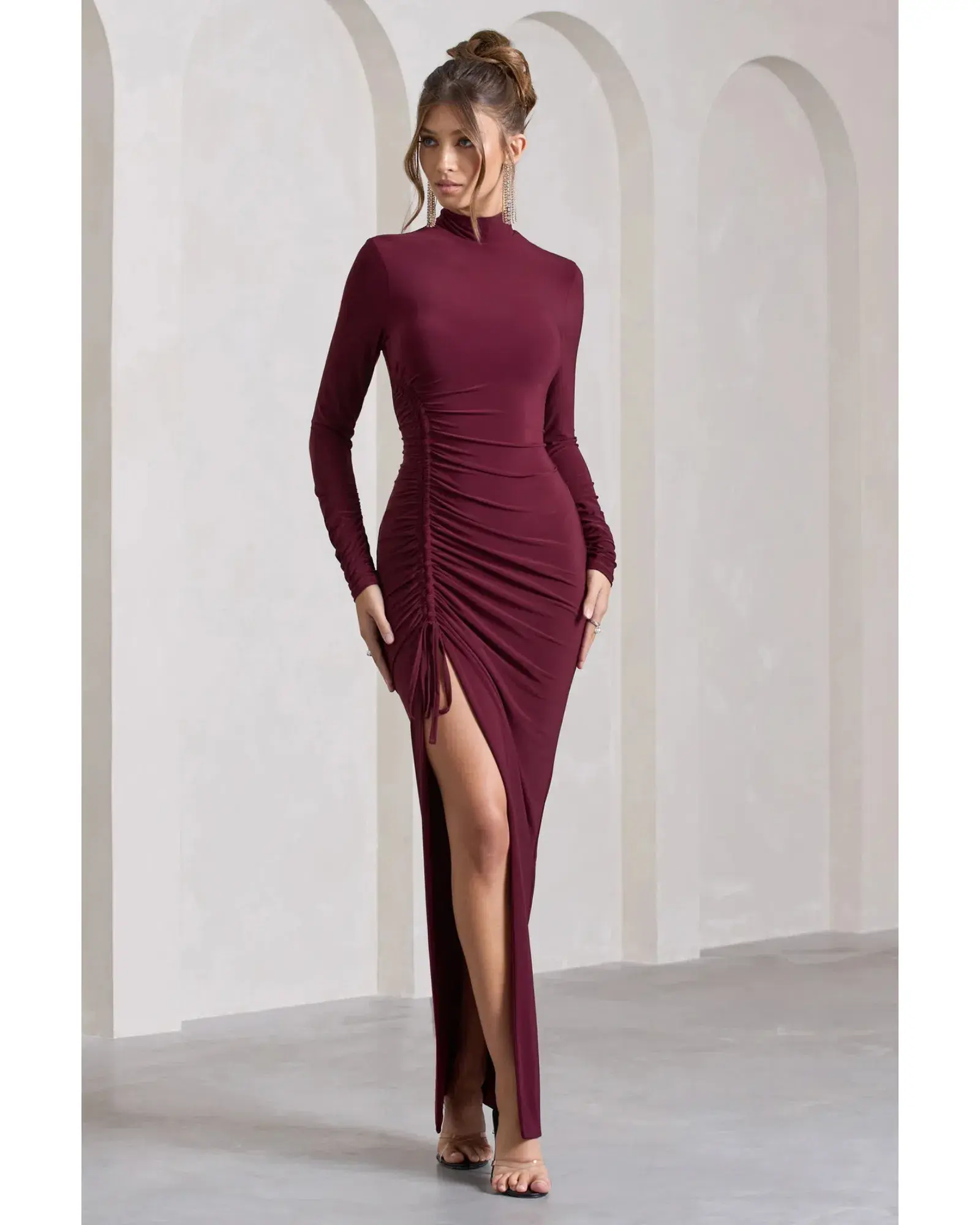 Club L London Lynn Maxi Dress Burgundy Size AU 6 - Image 1