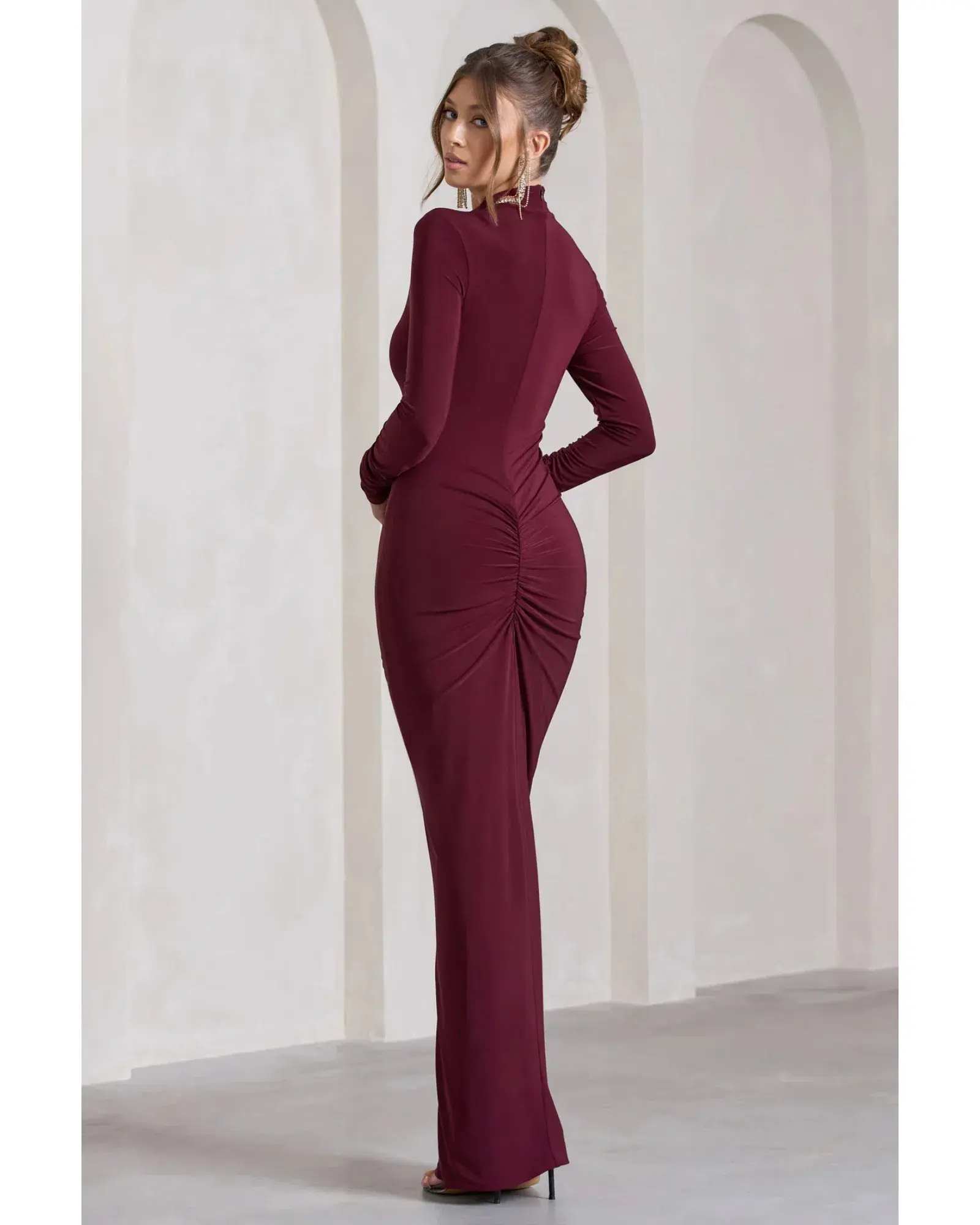 Club L London Lynn Maxi Dress Burgundy Size AU 6 - Image 3