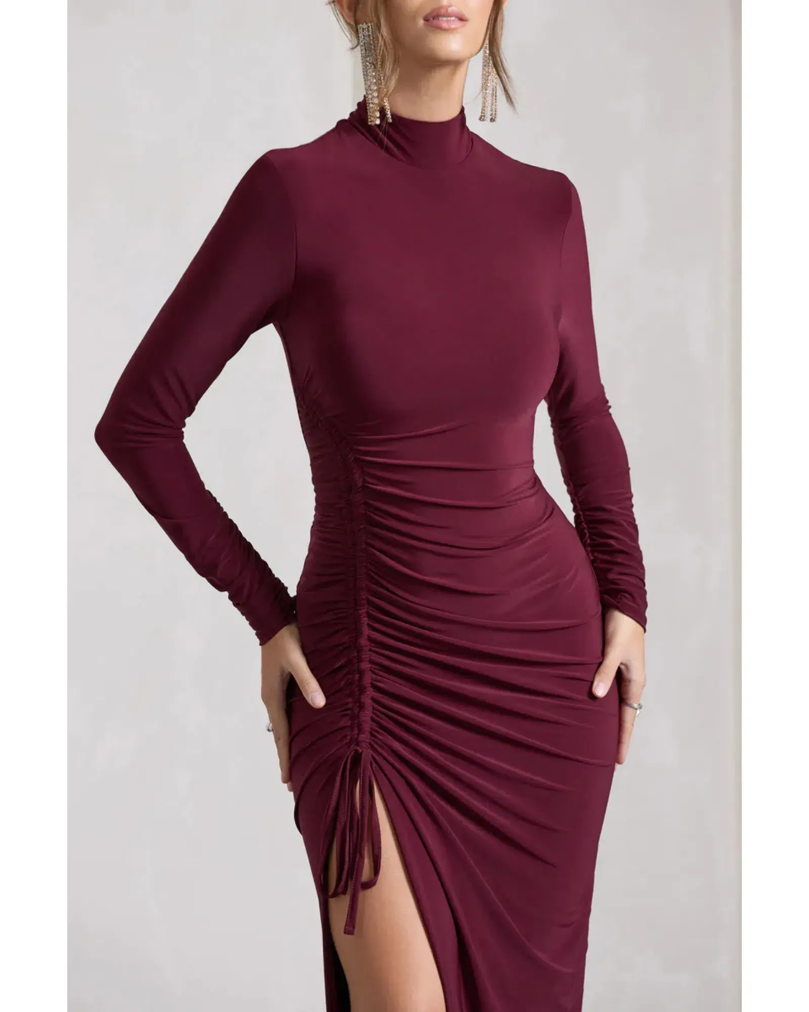 Club L London Lynn Maxi Dress Burgundy Size AU 6 - Image 2