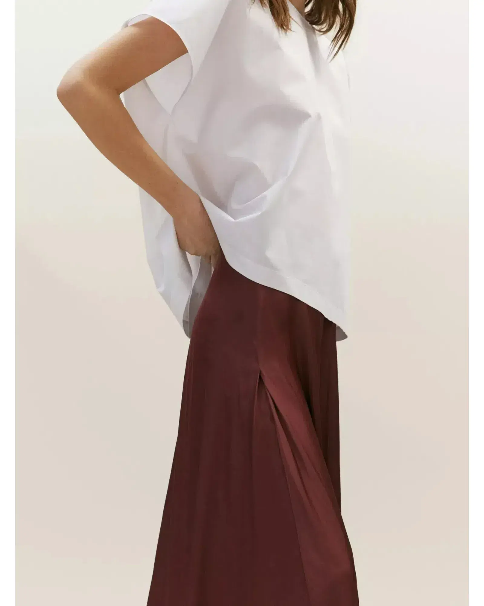 Massimo Dutti "Flowing Asymmetric" Midi Skirt Burgundy Size AU 6 - Image 3