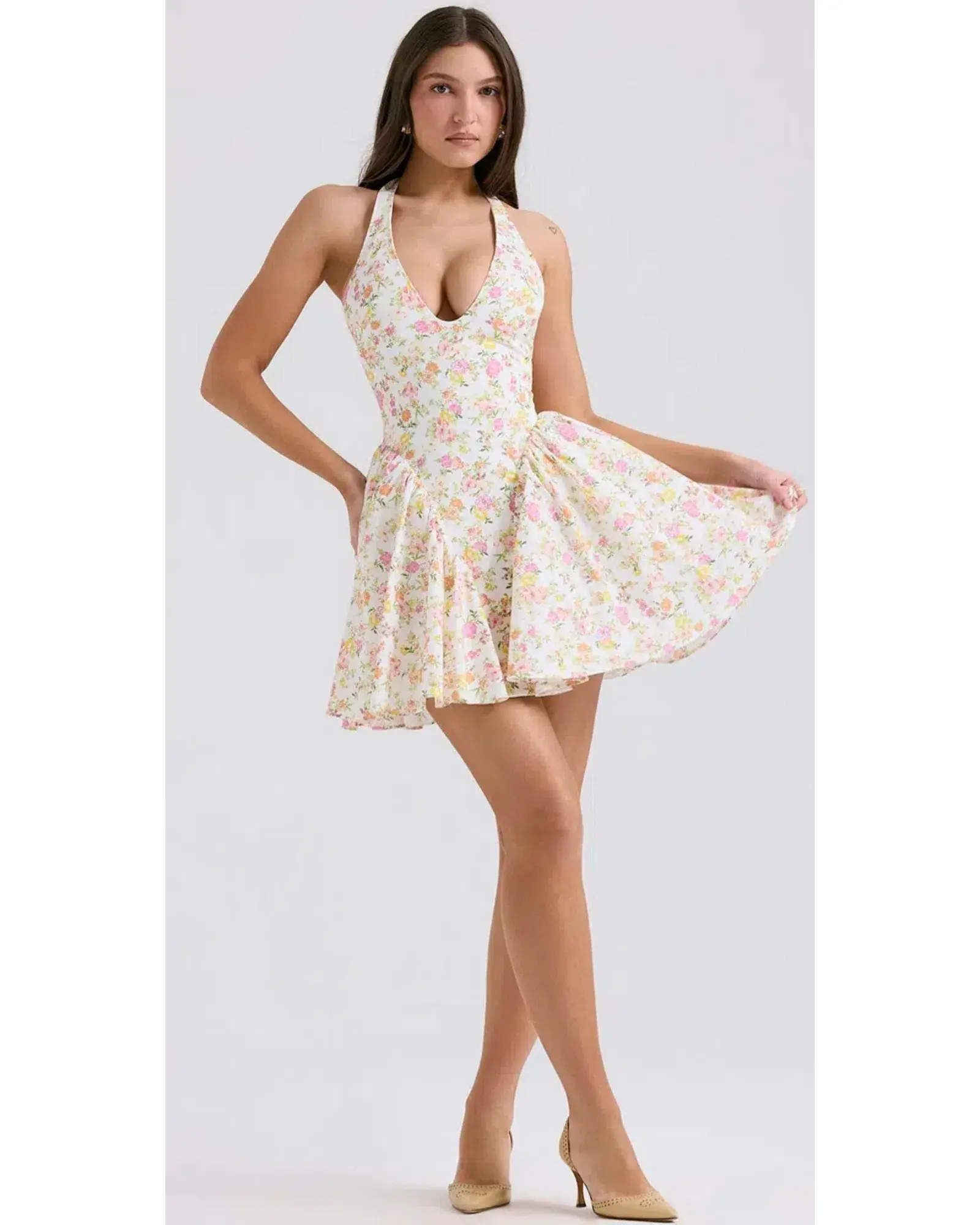 House of CB Valentia Dress Ivory Meadow Print Size AU 8 - Image 1