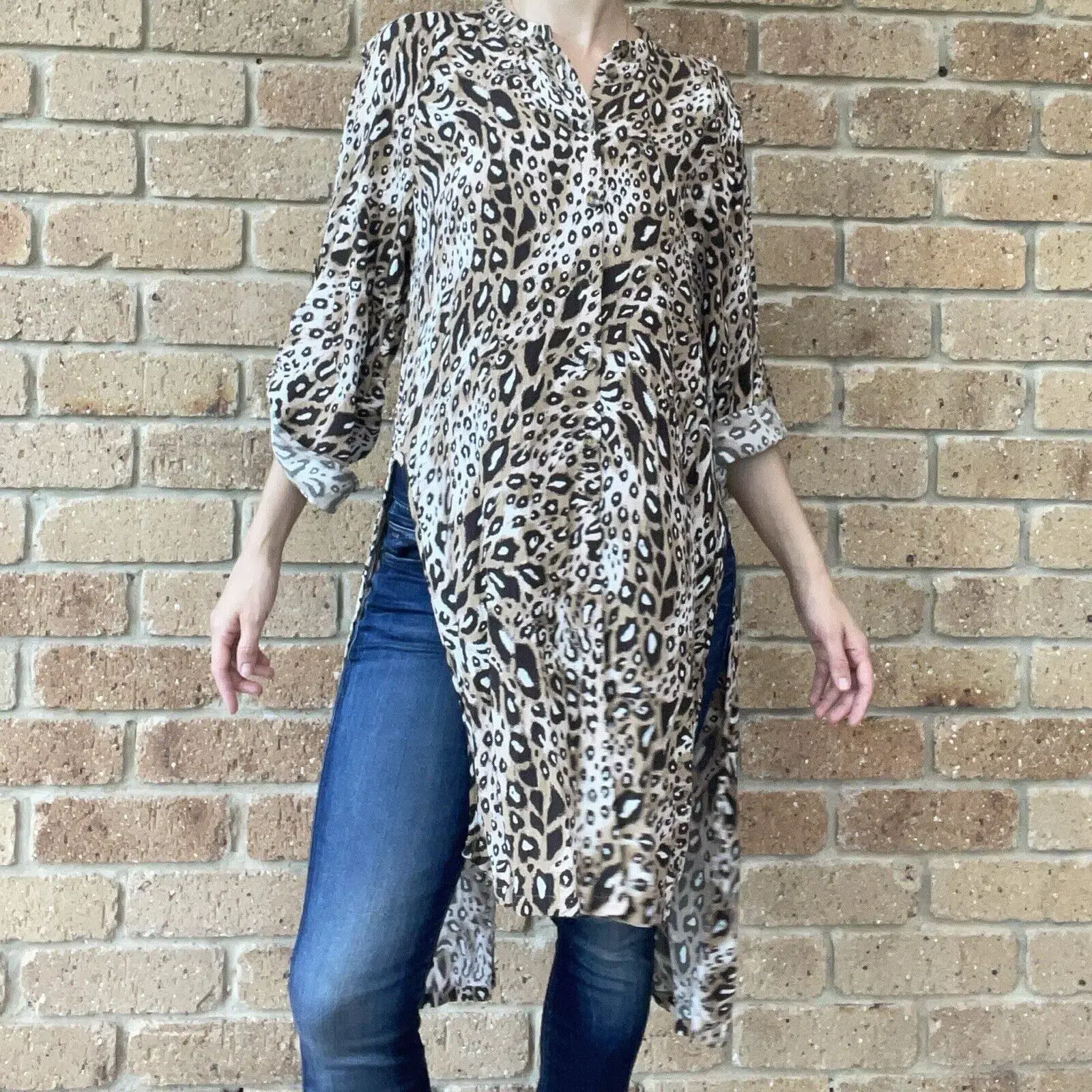 Sass & Bide "Be Kind Rewind" Longline Long Sleeve Blouse Animal Print Size 10 - Image 2
