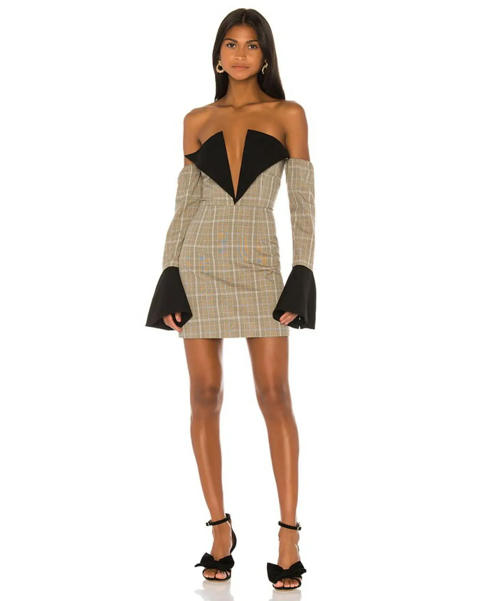 Atoir Sharp Edges Mini Dress Tan, Blue Check & Black Size AU 8 - Image 1