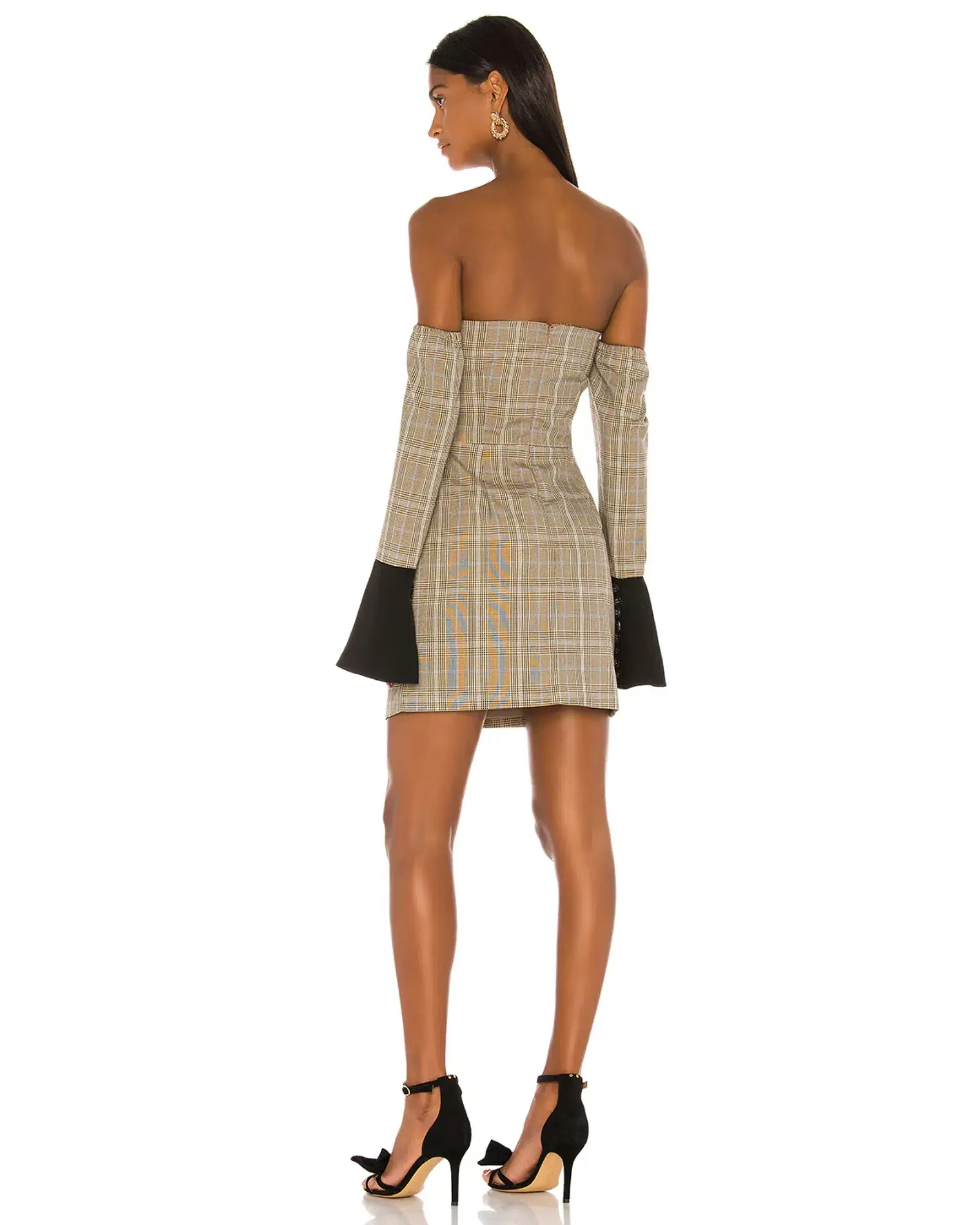 Atoir Sharp Edges Mini Dress Tan, Blue Check & Black Size AU 8 - Image 2