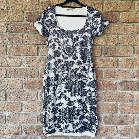 Moss & Spy Shift Bodycon Dress Black & White Sequin Size AU 8  - Image 1