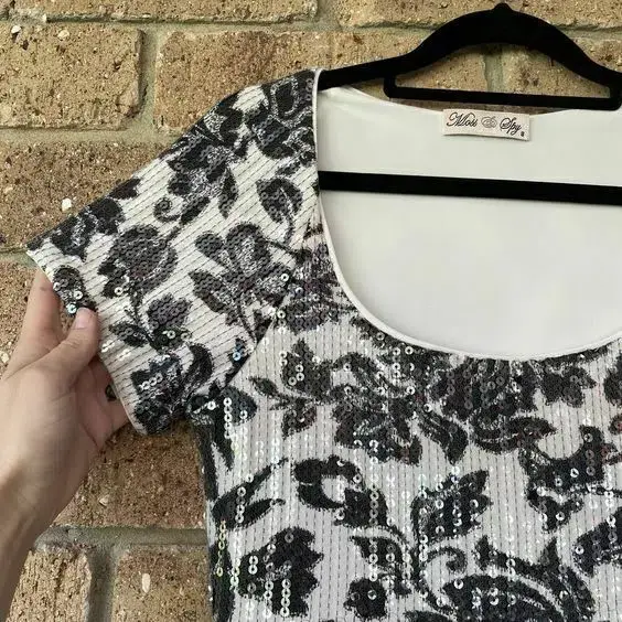 Moss & Spy Shift Bodycon Dress Black & White Sequin Size AU 8  - Image 2
