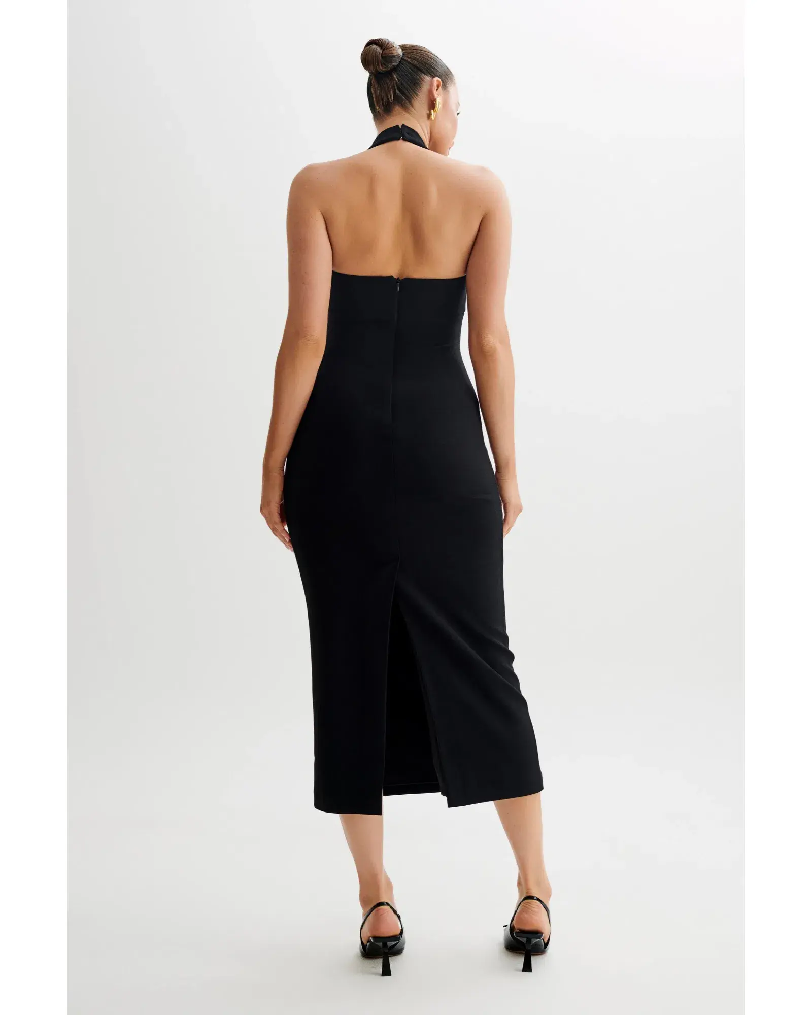 MESHKI Amelita Suiting Halter Midi Dress Black Size L / AU 12 - Image 3