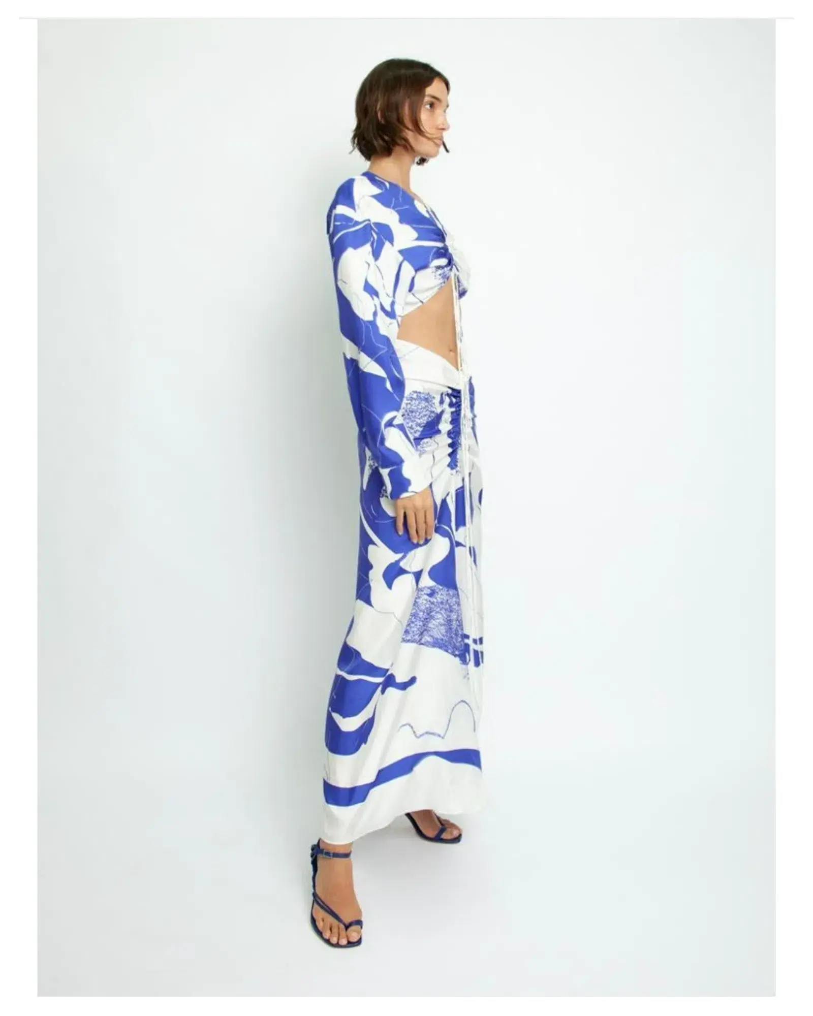 Christopher Esber Ruched Disconnect Dress Blue/White Size AU 8 - Image 3