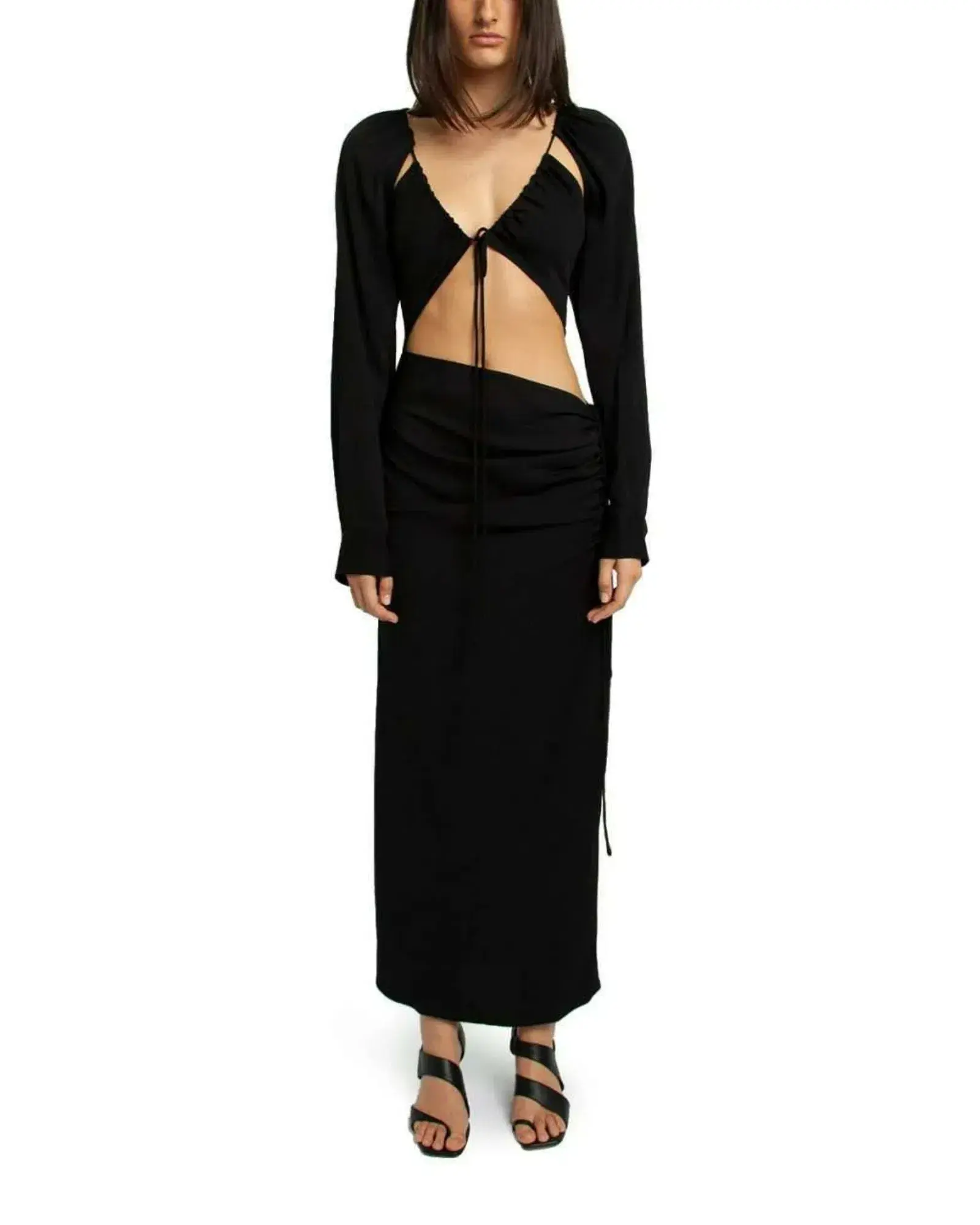 Christopher Esber Ruched Tie Floating Sleeve Dress Black Size AU 8 - Image 1