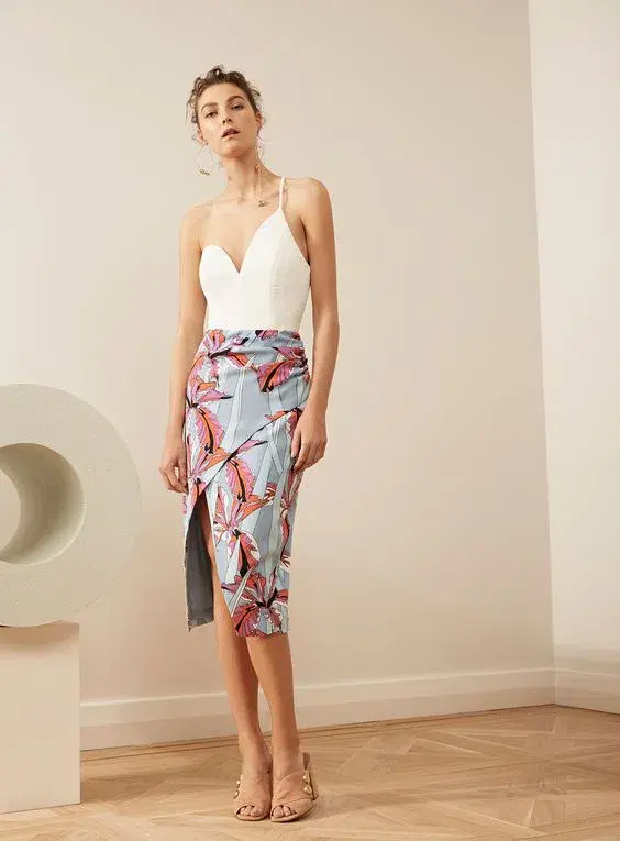 C/MEO Collective "Hold On Mist" Floral Pencil Skirt Size 6 for rent on The Volte - main image