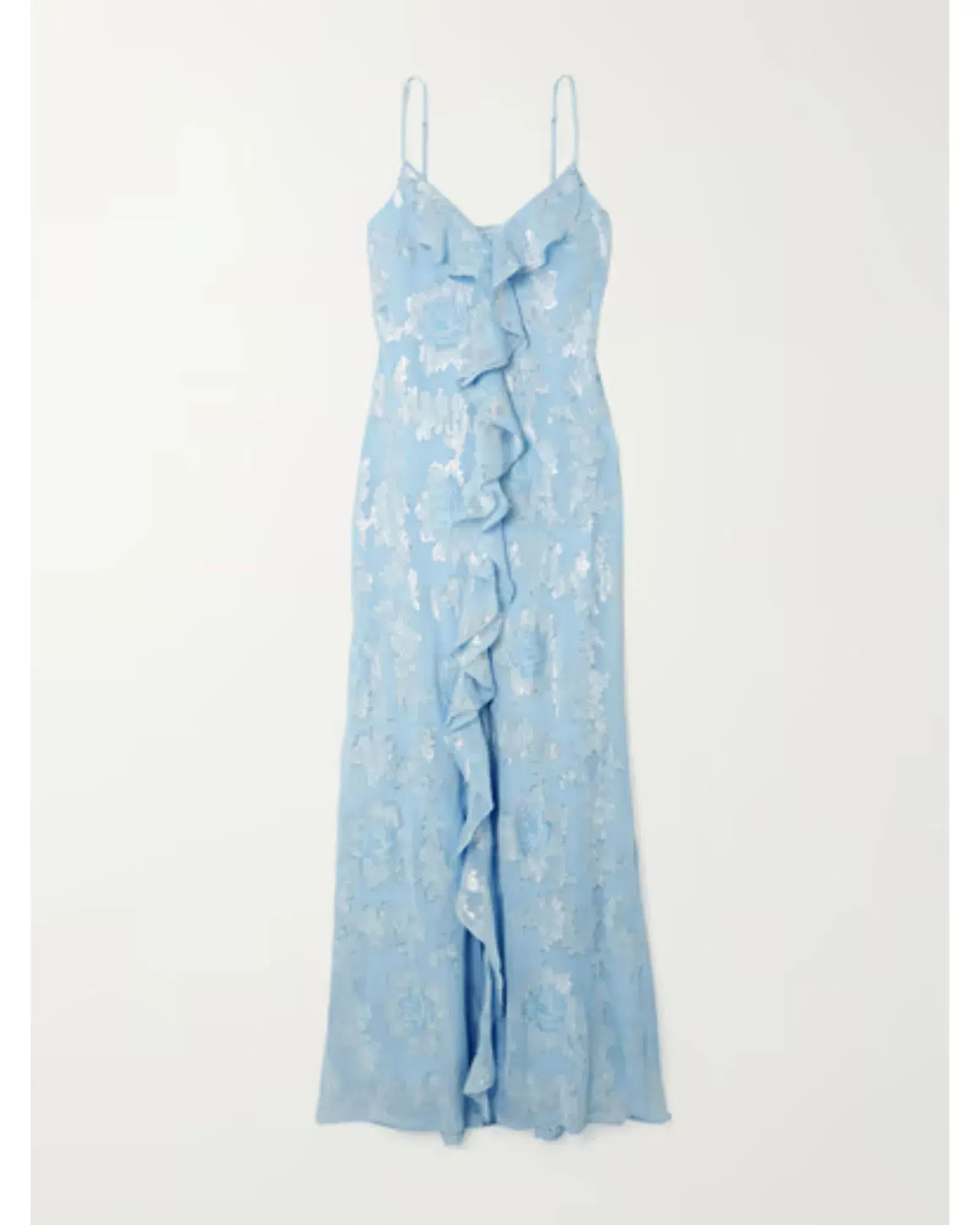 LoveShackFancy June Ruffled Fil-coupé Silk-blend Georgette Dress Blue Size AU 8 - Image 4
