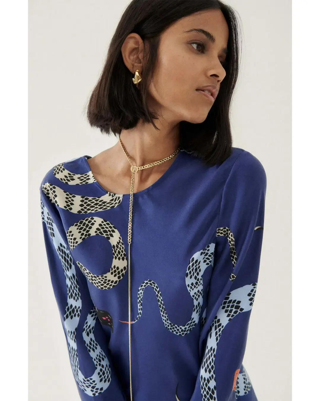 Silk Laundry Full Sleeve Bias Dress Blue Snakes Size AU 8 for rent on The Volte - main image