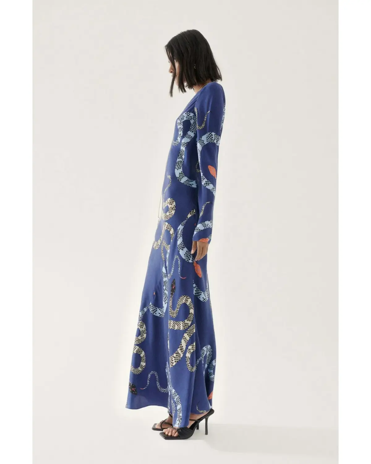 Silk Laundry Full Sleeve Bias Dress Blue Snakes Size AU 8 - Image 2
