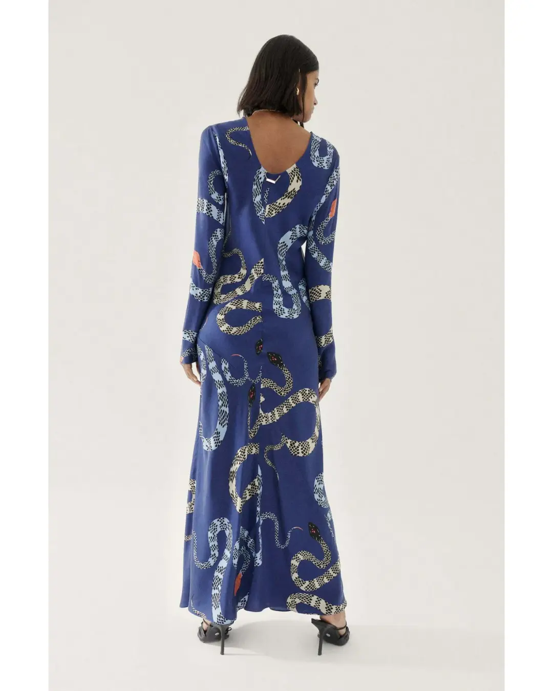 Silk Laundry Full Sleeve Bias Dress Blue Snakes Size AU 8 for rent on The Volte - main image