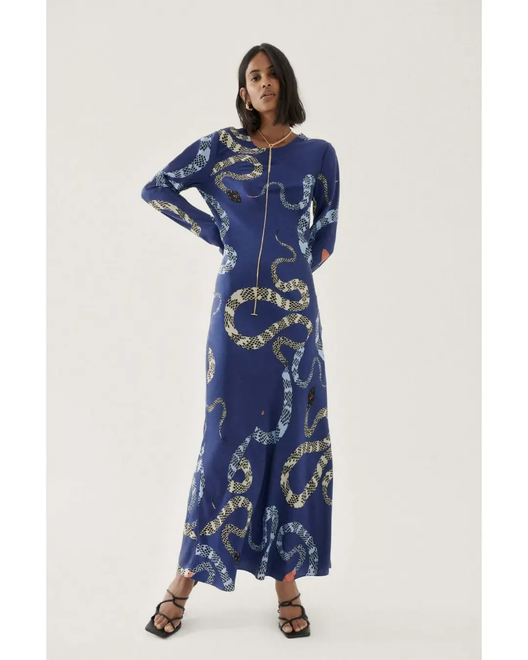 Silk Laundry Full Sleeve Bias Dress Blue Snakes Size AU 8 for rent on The Volte - main image