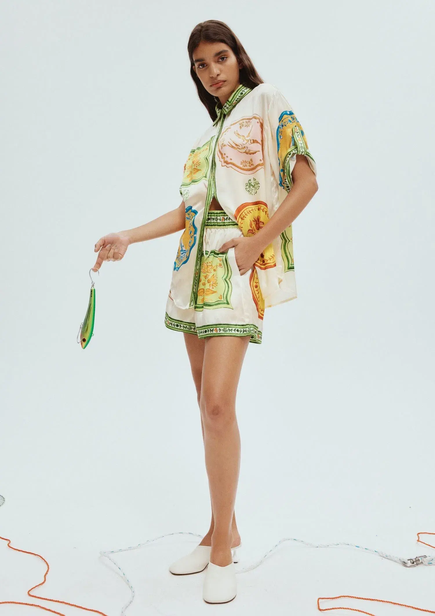 Alemais Porcelain Silk Shirt Size 6 and Shorts Size 4 Set Multi  - Image 1