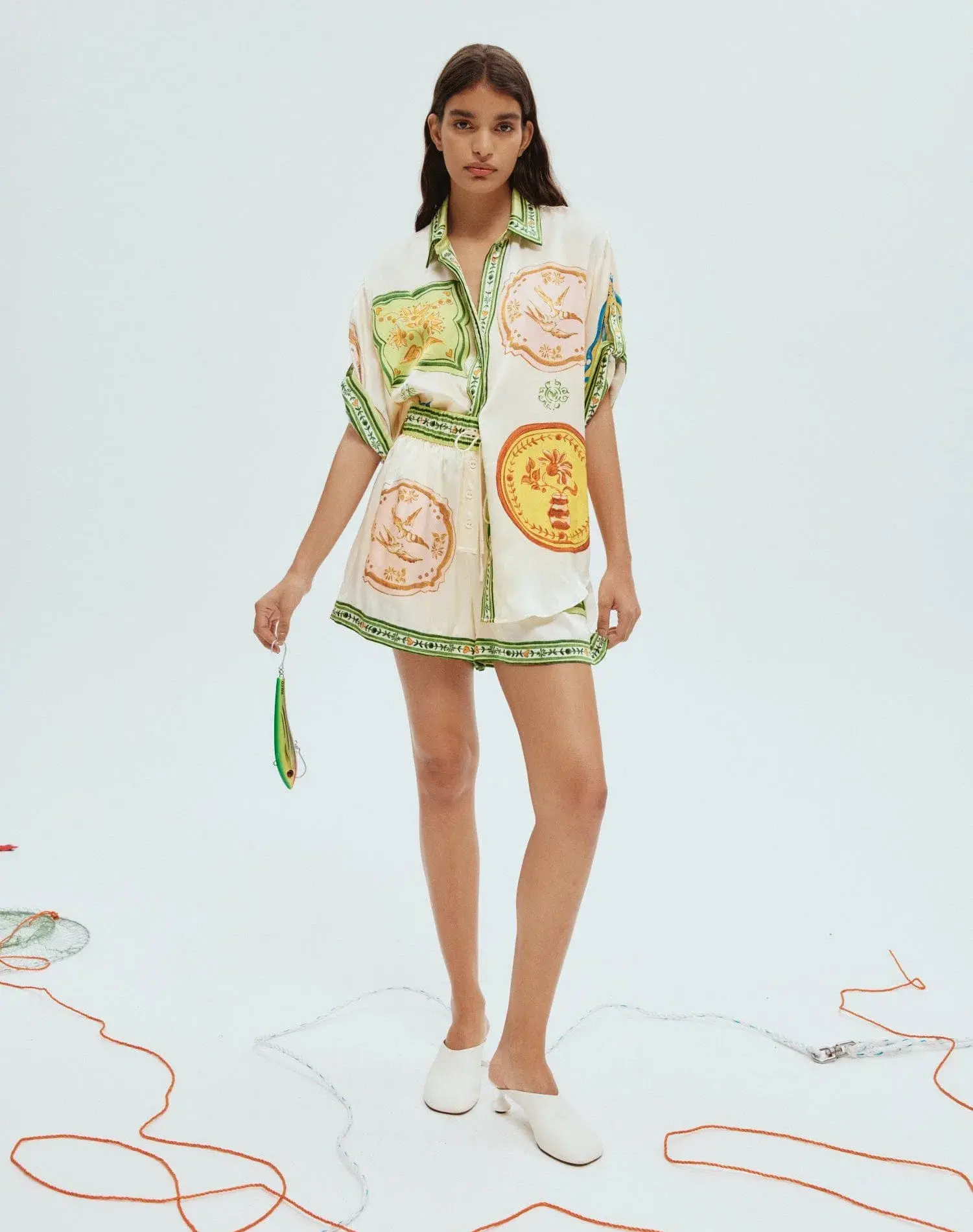 Alemais Porcelain Silk Shirt Size 6 and Shorts Size 4 Set Multi  - Image 2