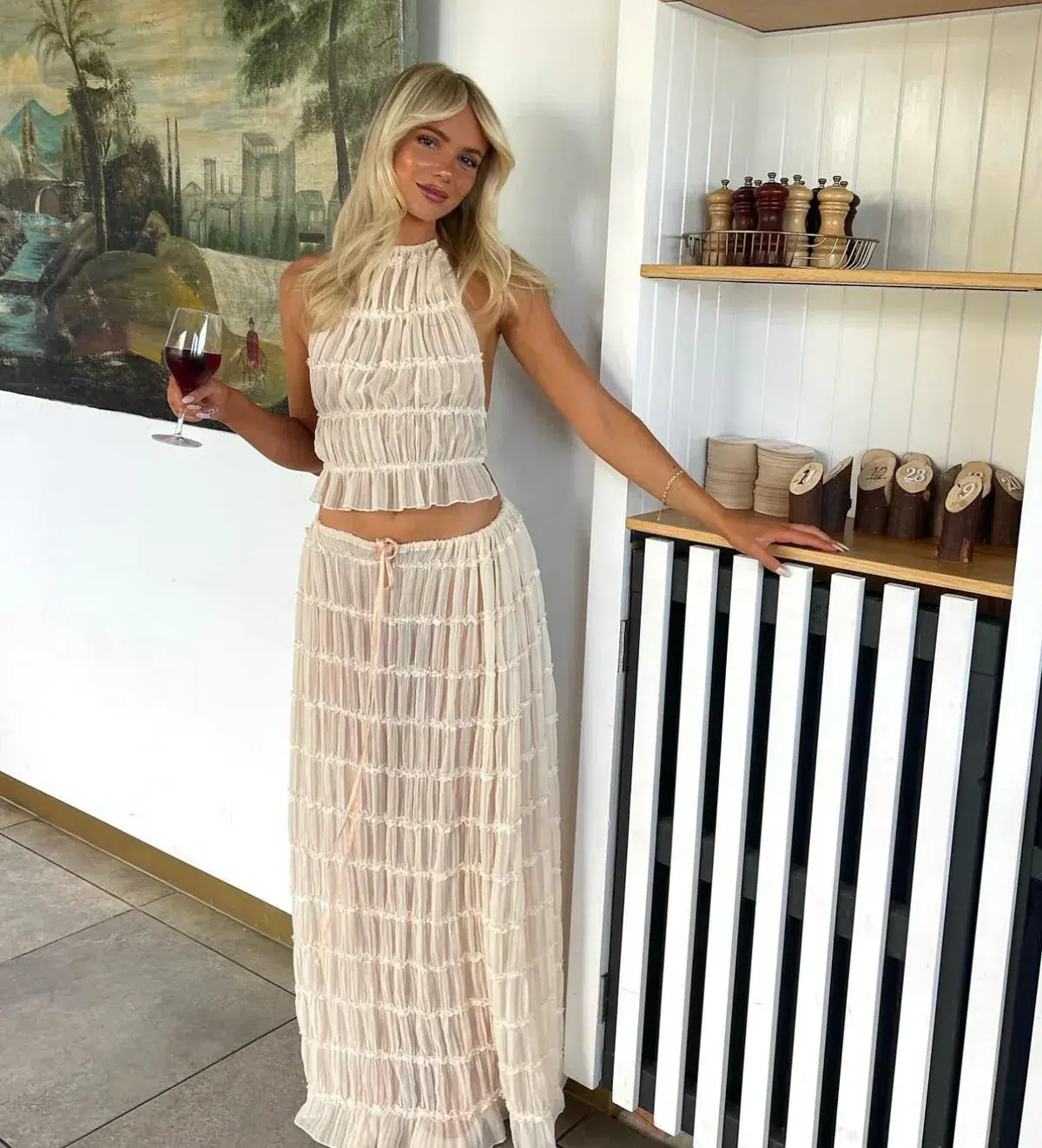 Arcina Ori Juliette Halter Top & Maxi Skirt Set Warm Cream Size S / AU 8 - Image 3