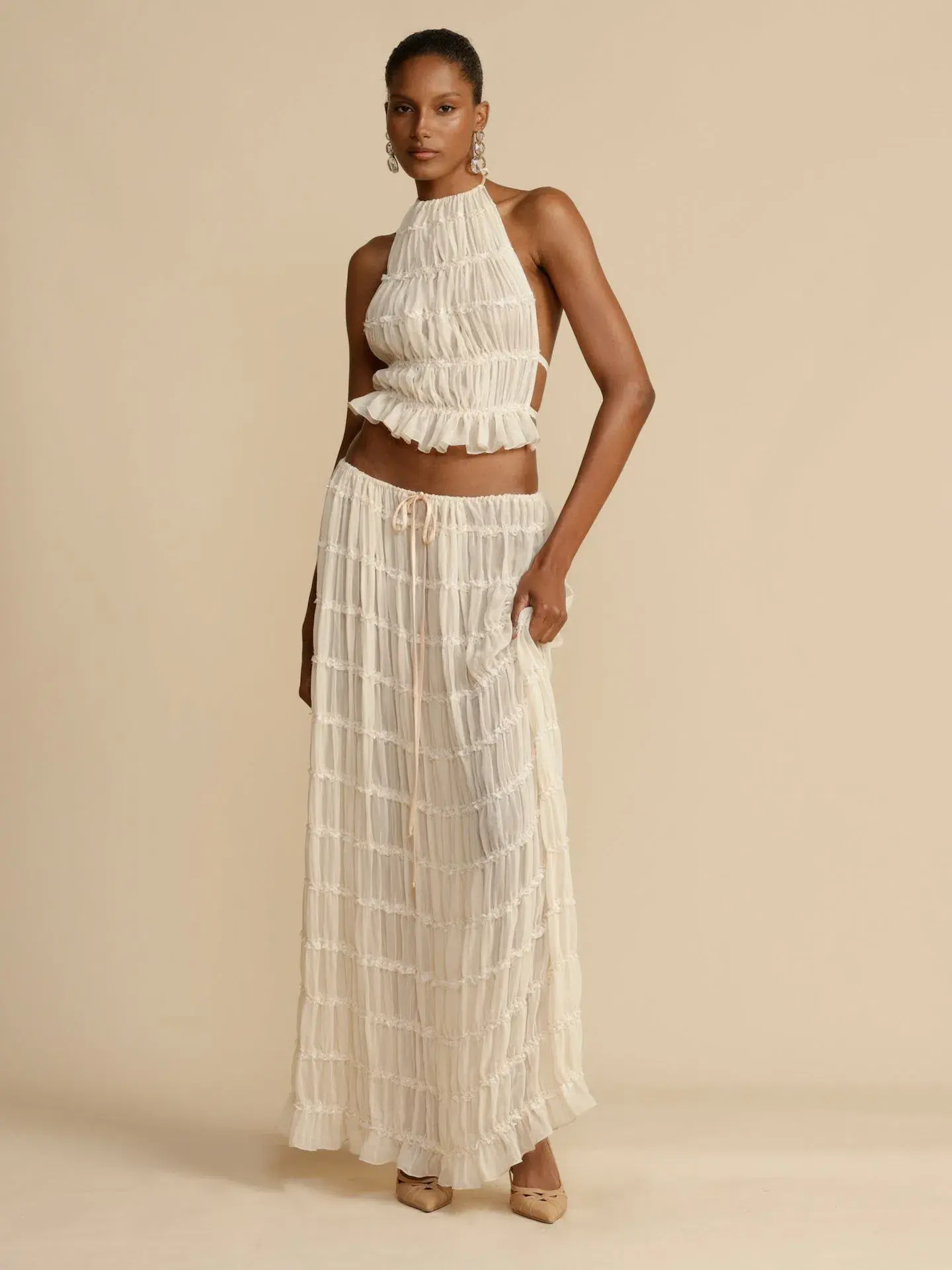 Arcina Ori Juliette Halter Top & Maxi Skirt Set Warm Cream Size S / AU 8 - Image 1
