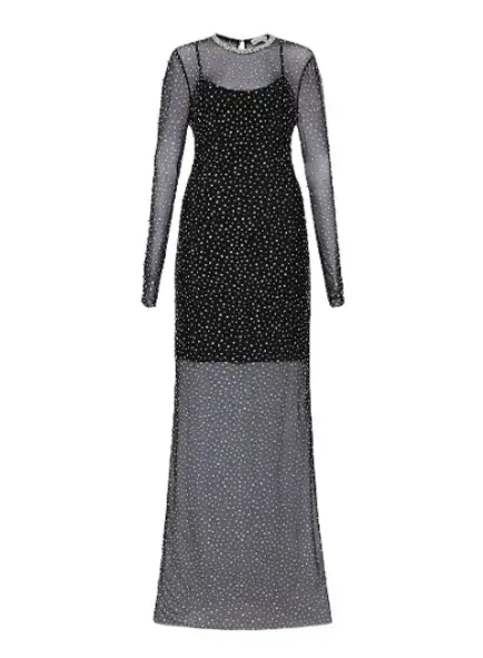 Rebecca Vallance Cecile Diamantes Sheer Mesh Long Sleeve Black Maxi Gown Size 8  - Image 3