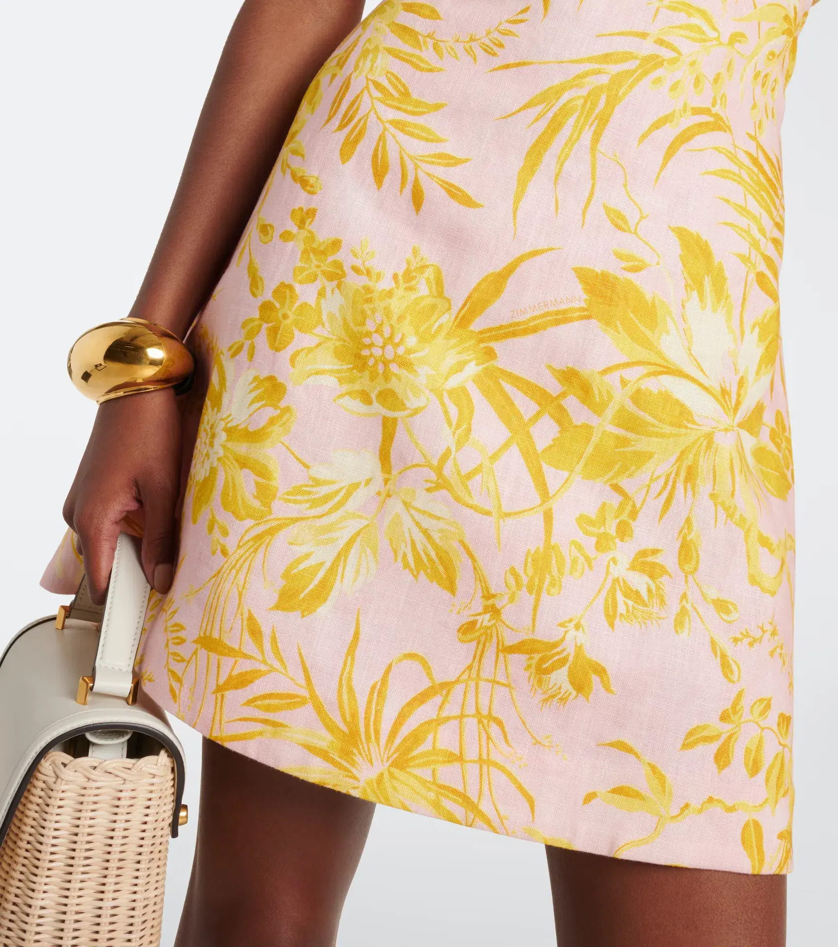 Zimmermann Golden Ruffle Mini Dress Pink/Gold Floral Size 0 / AU 8 - Image 4