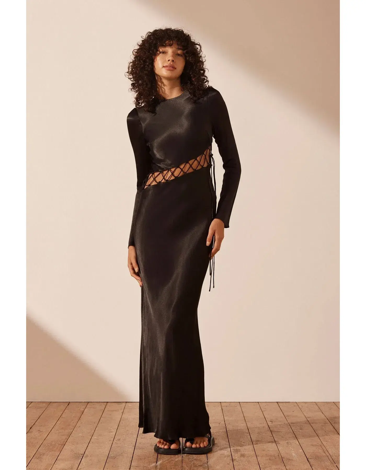 Shona Joy Arienzo Asymmetrical Lace Up Maxi Dress Black Size 8 - Image 1