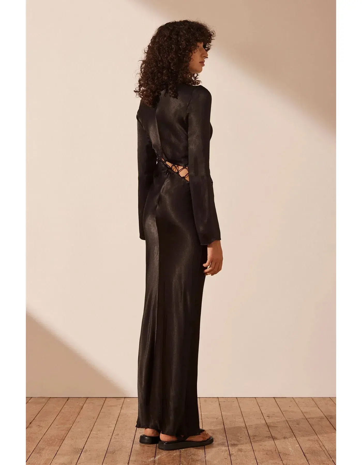 Shona Joy Arienzo Asymmetrical Lace Up Maxi Dress Black Size 8 - Image 5
