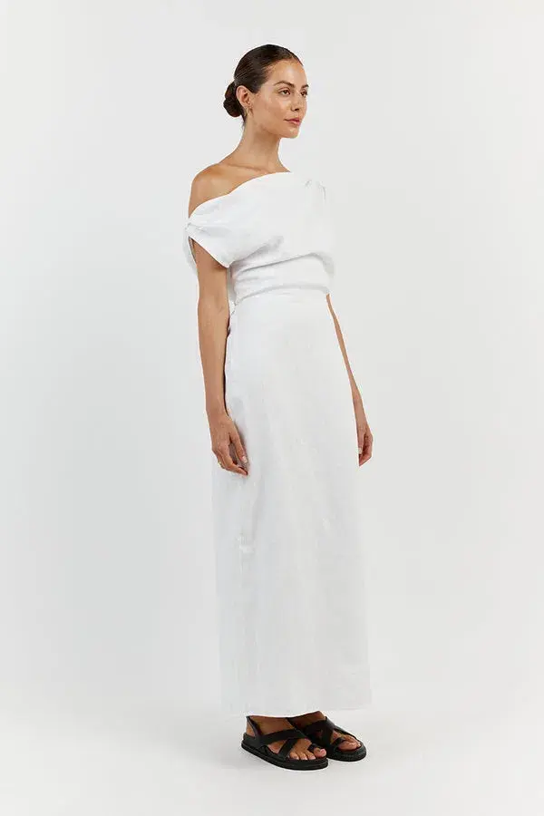 Dissh Cass Linen Asym Midi Dress White Size 8 - Image 2