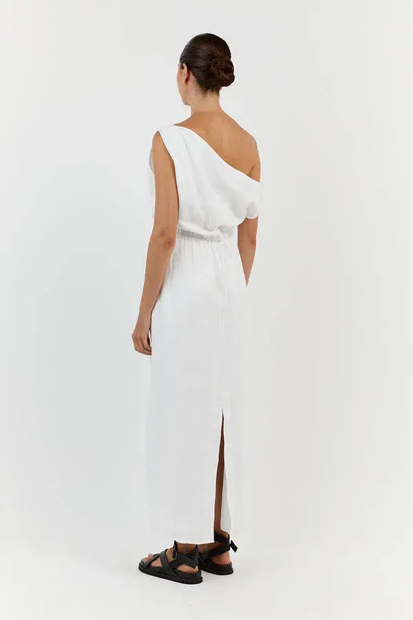 Dissh Cass Linen Asym Midi Dress White Size 8 - Image 3