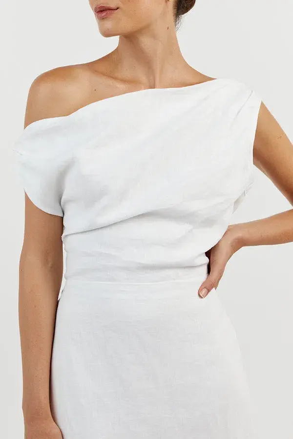 Dissh Cass Linen Asym Midi Dress White Size 8 - Image 4