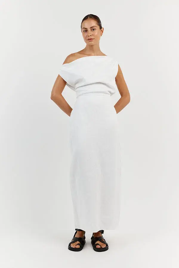 Dissh Cass Linen Asym Midi Dress White Size 8 - Image 1