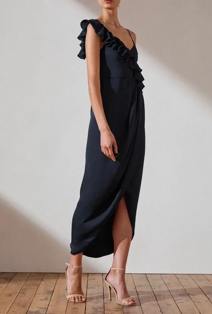 Shona Joy Asymmetrical Frill Draped Dress in Sapphire Size 6 - Image 3