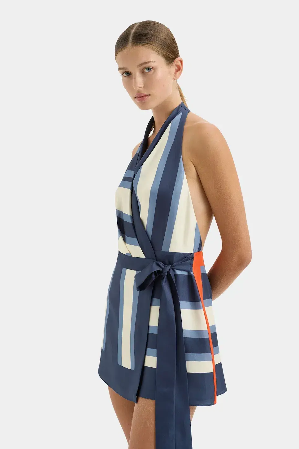 Sir The Label Dazed Wrap Halter Mini Dress Blue Studio Print Size 1 / AU 6-8 - Image 4