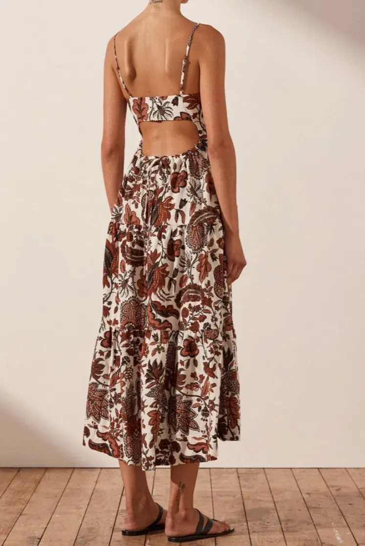 Shona Joy Catalina Lace Up Backless Midi Dress Print Size 8 - Image 4