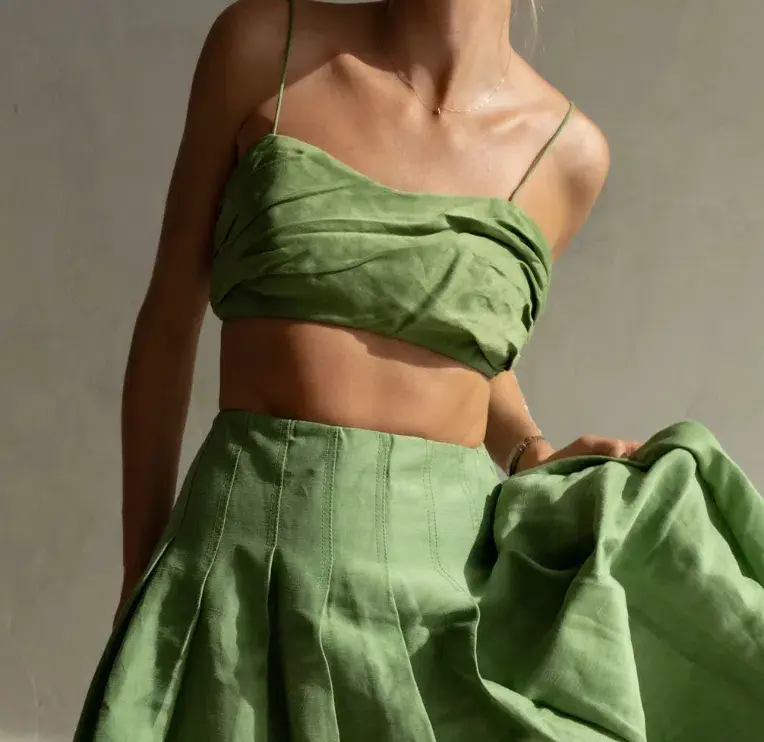 Aje Thea Draped Twist Crop Top and Paradiso Cinched Midi Skirt Set Fern Green Size 8 - Image 4