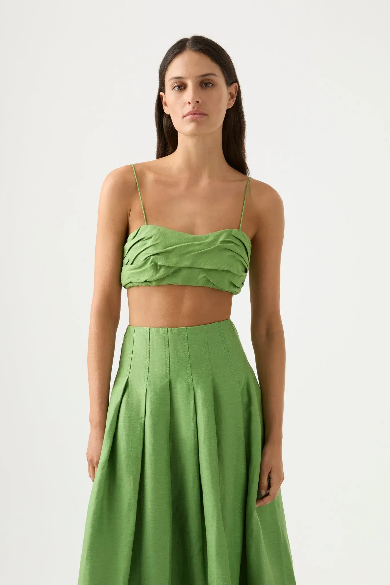 Aje Thea Draped Twist Crop Top and Paradiso Cinched Midi Skirt Set Fern Green Size 8 - Image 2