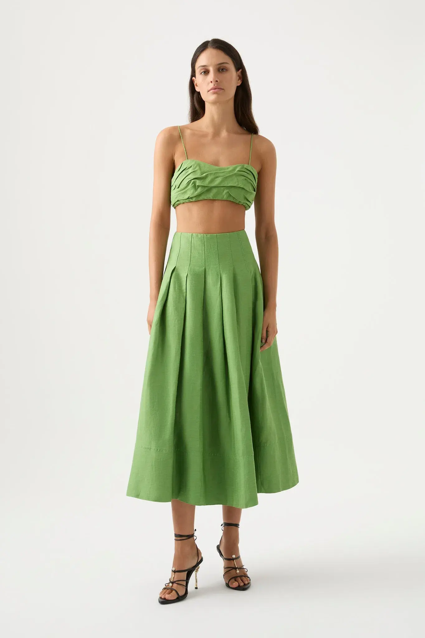 Aje Thea Draped Twist Crop Top and Paradiso Cinched Midi Skirt Set Fern Green Size 8 - Image 1