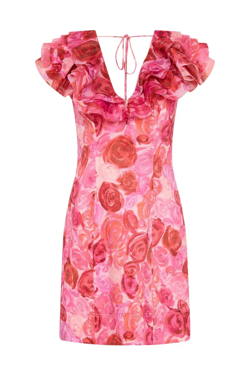 Aje Charmed Plunge Mini Dress Pink Floral Size 14 - Image 7
