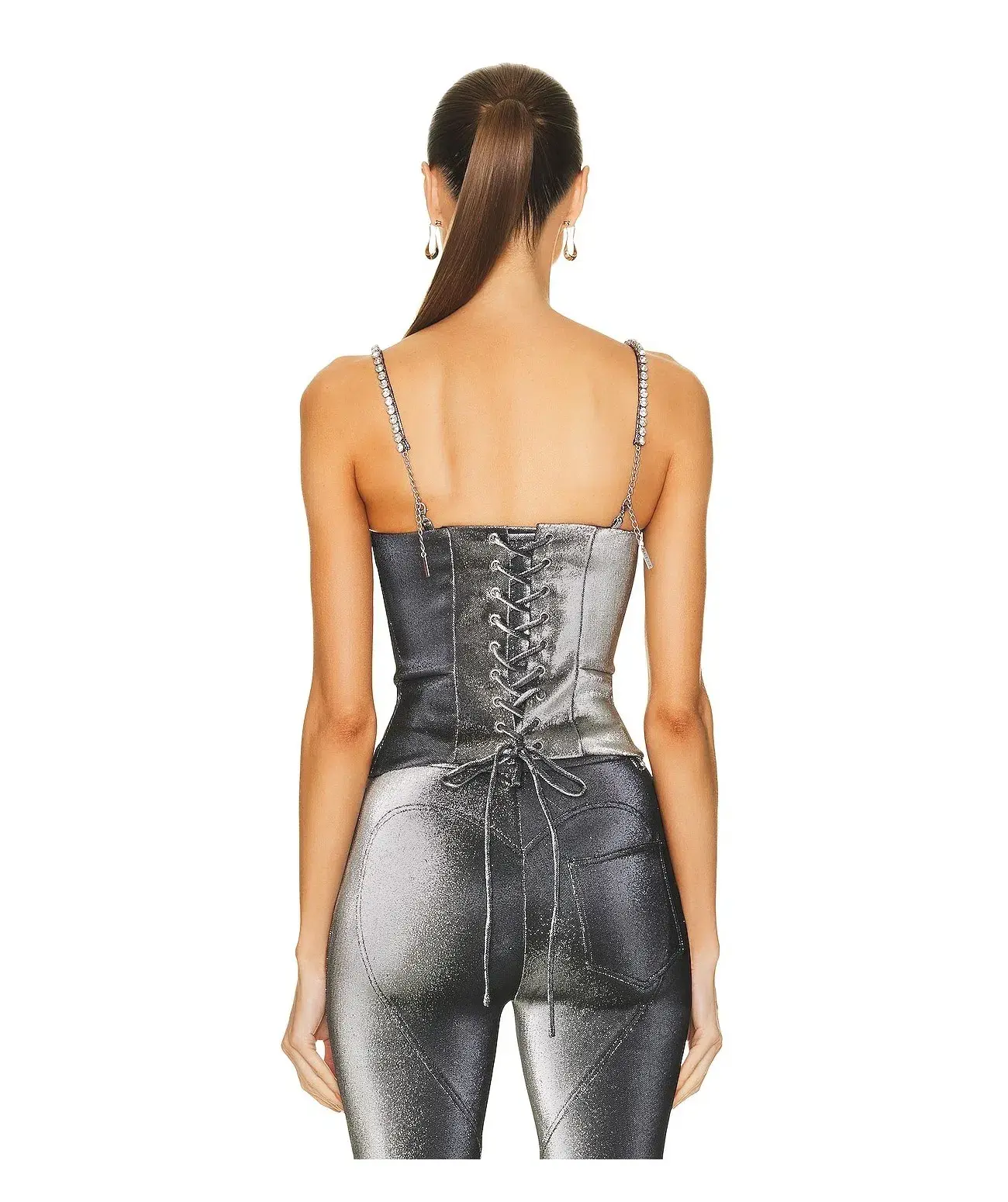 AREA NYC Pyramid Cup Corset Top Silver Size US 2/ AU 6 - Image 3