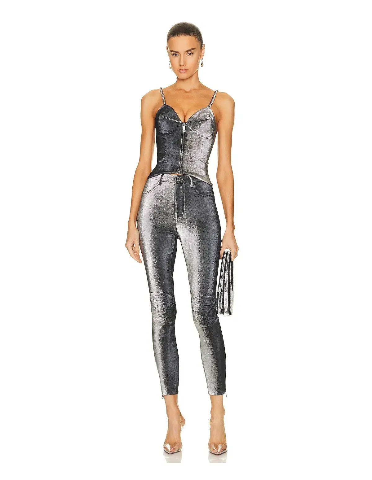 AREA NYC Pyramid Cup Corset Top Silver Size US 2/ AU 6 - Image 1
