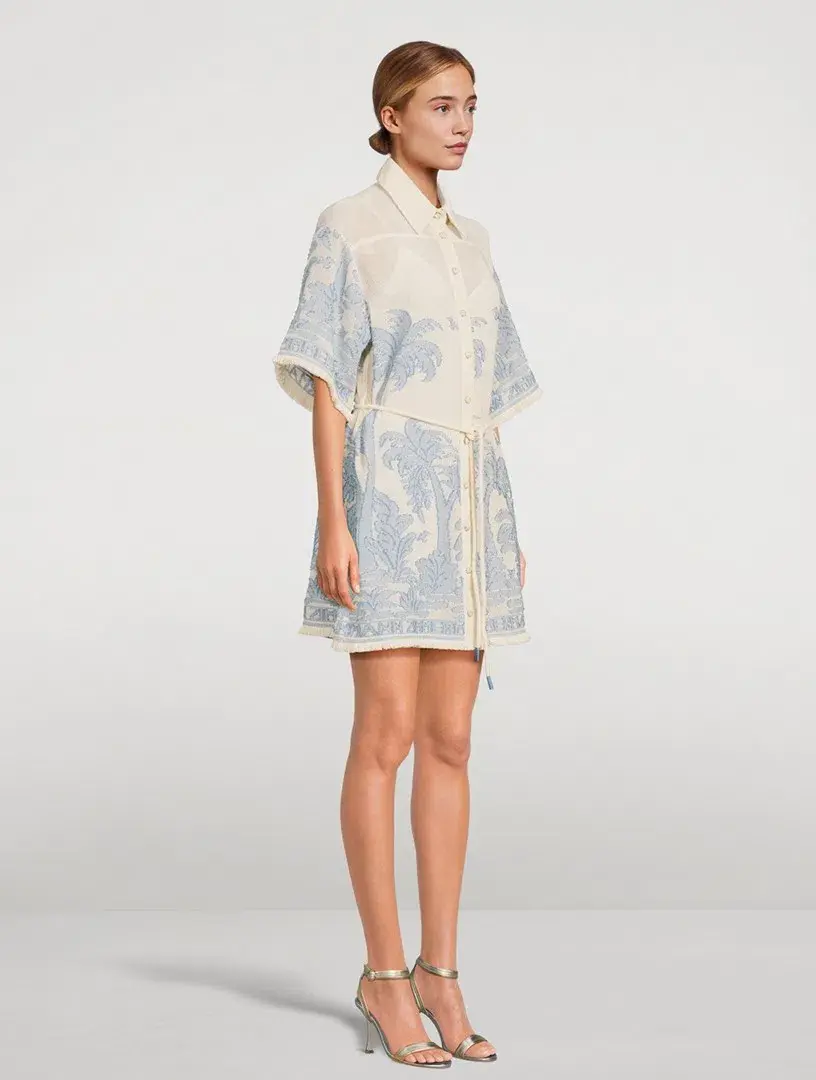 Zimmermann Ottie Palm Mini Dress Cream Blue Size 0/ AU 8 - Image 2