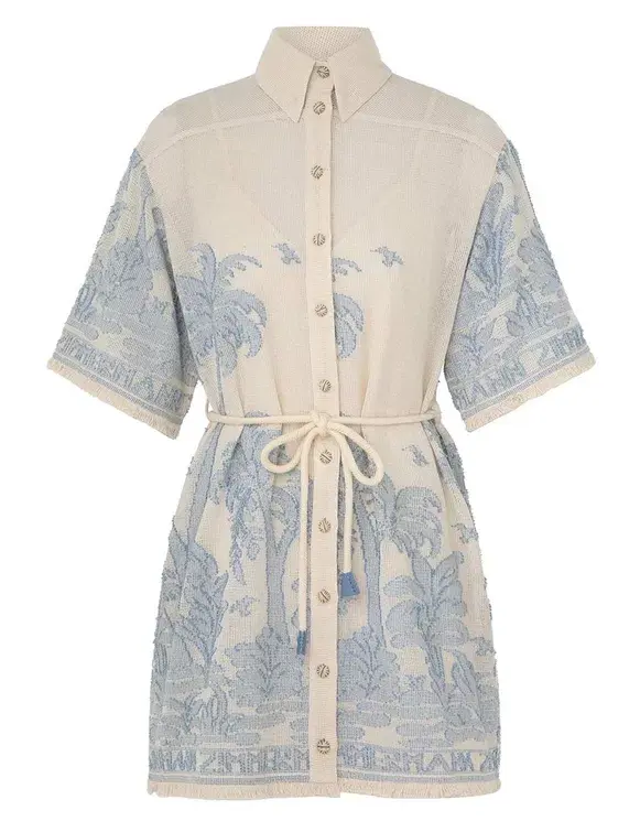 Zimmermann Ottie Palm Mini Dress Cream Blue Size 0/ AU 8 - Image 4