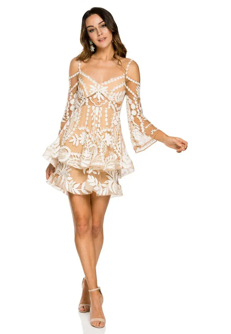 Thurley Poppy Fields Lace Mini Dress Ivory/Nude Size 8 - Image 1