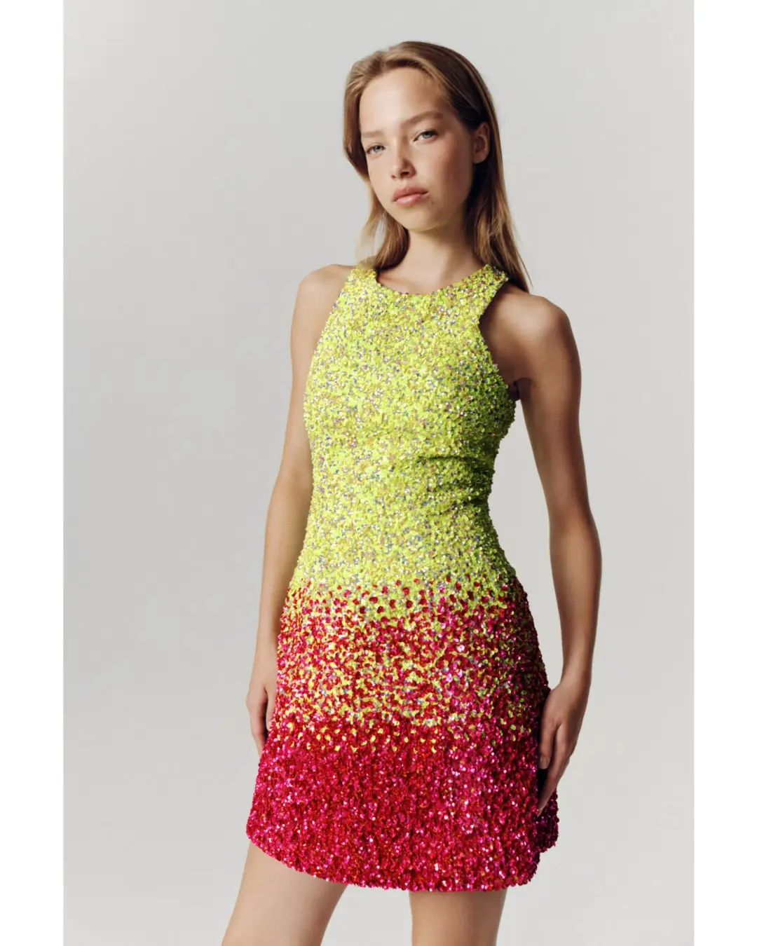 Aje Calypso Ombre Mini Dress Ombre Light Lime Green Size AU 8 for rent on The Volte - main image