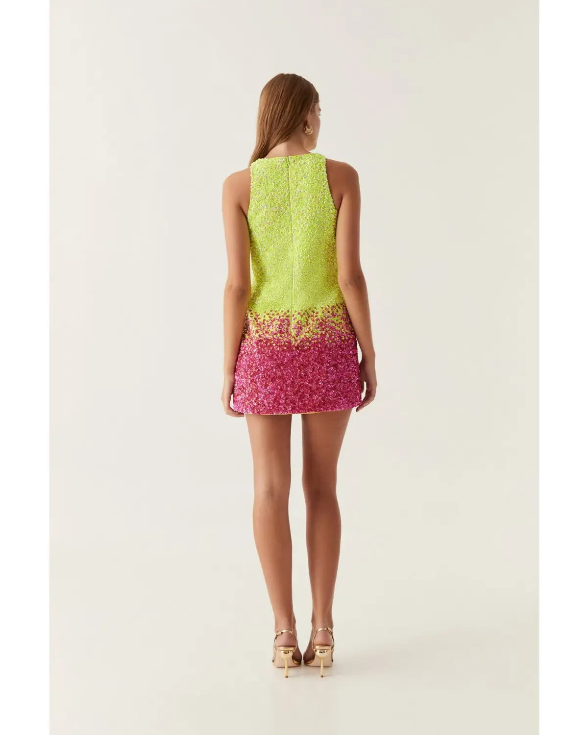 Aje Calypso Ombre Mini Dress Ombre Light Lime Green Size AU 8 - Image 4