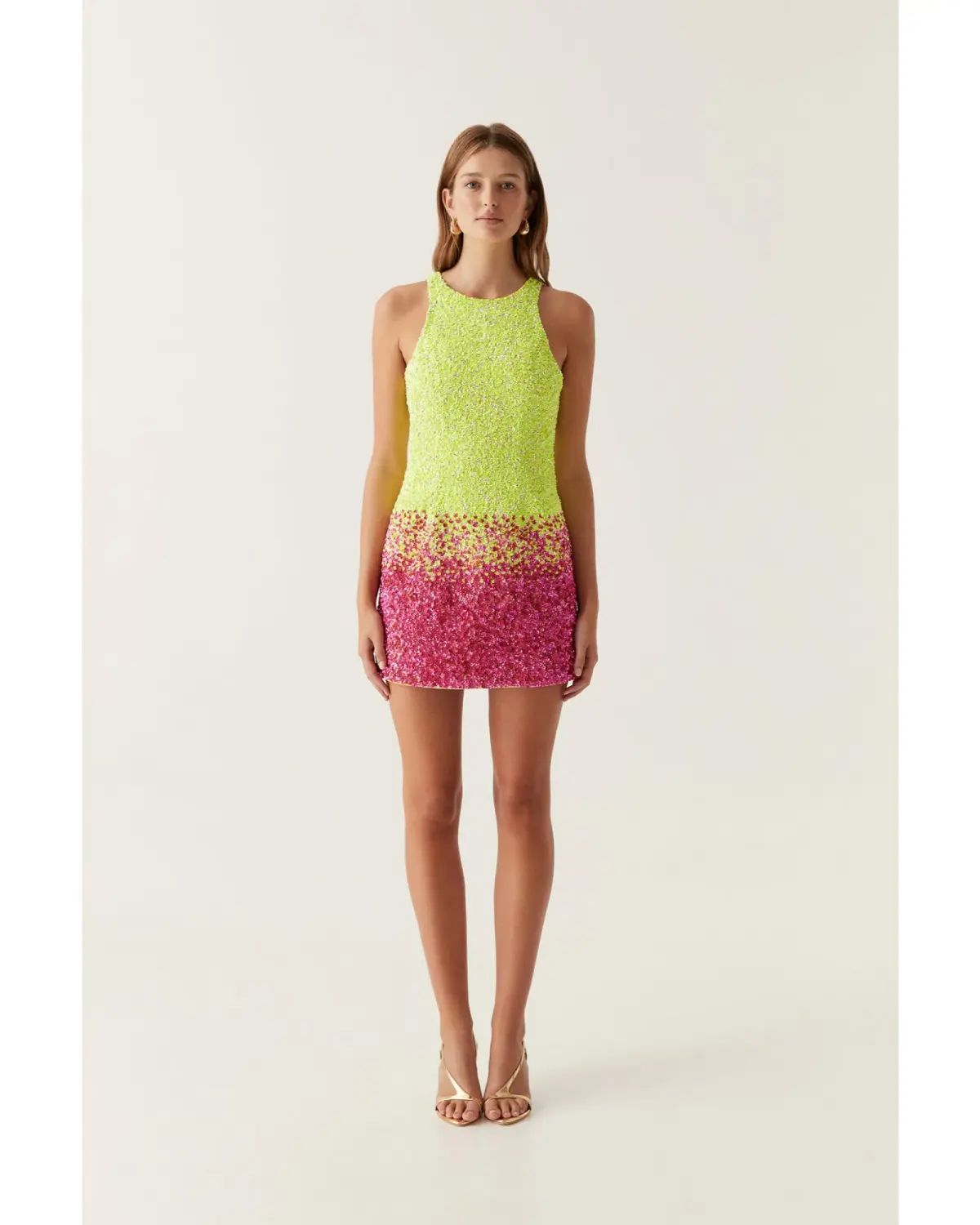 Aje Calypso Ombre Mini Dress Ombre Light Lime Green Size AU 8 - Image 1