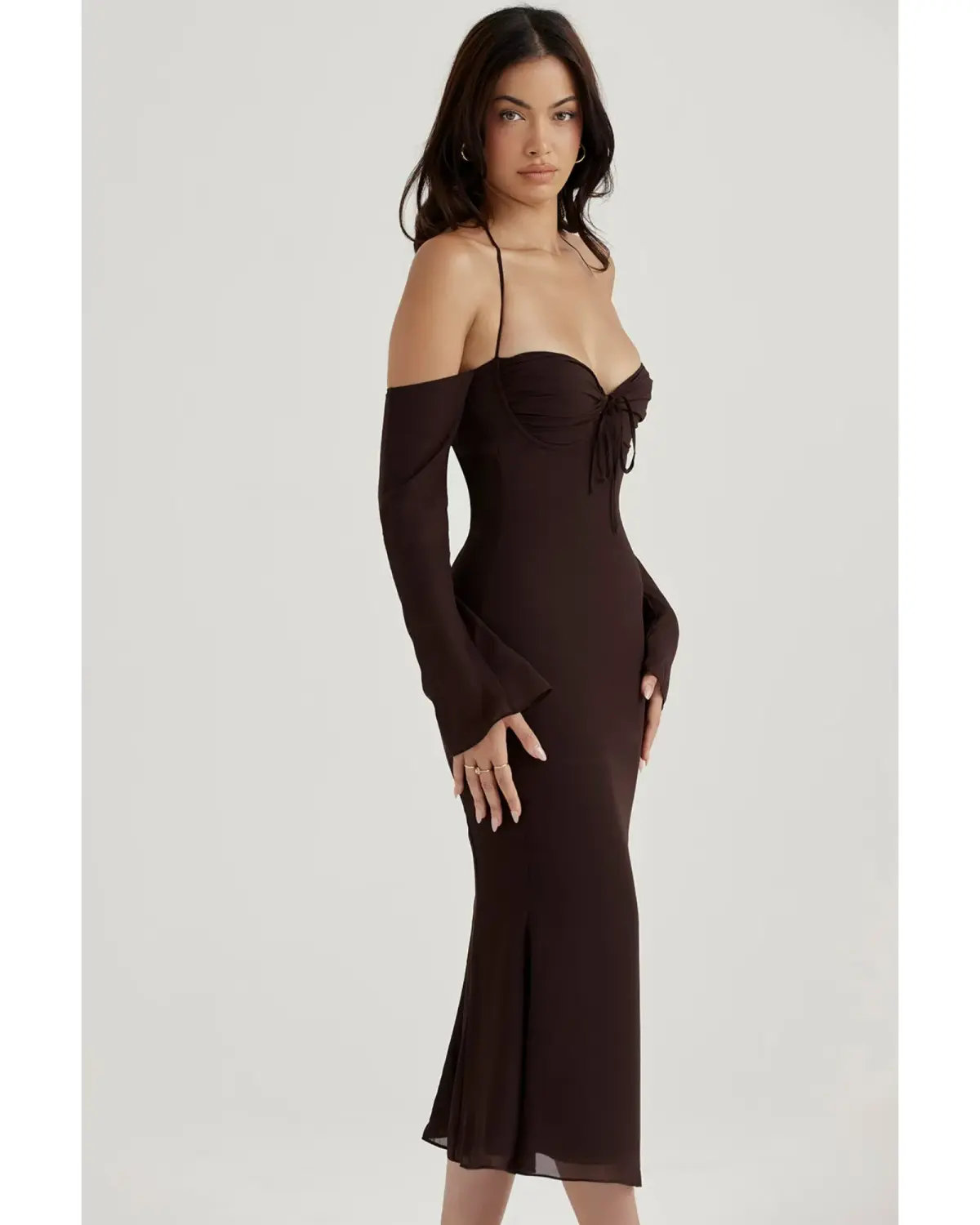 House of CB Naomi Midi Dress in Espresso Brown Size AU 6 - Image 2